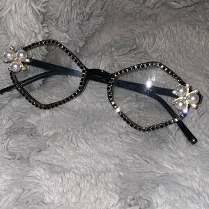 Black Beaded Glasses with Pearl Accents